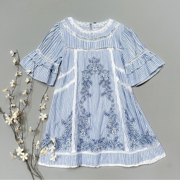 FREE PEOPLE striped crochet lace embroidered dress, M. - Picture 6 of 11